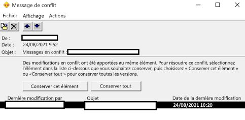 Des modifications en conflit ont été apportées aux mêmes éléments.