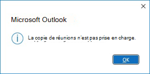 Erreur de copie de réunions dans Outlook