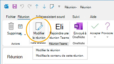 Bouton Modifier la réunion Personnaliser le ruban dans Outlook