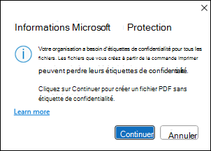 Microsoft Info Protection créer une fenêtre PDF