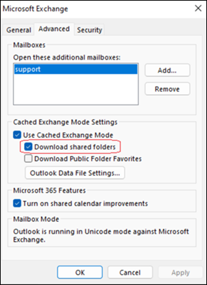 Exemple de téléchargement de dossiers partagés Outlook