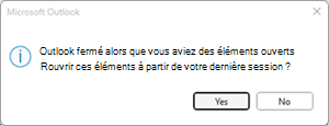 Erreur de la dernière session Outlook