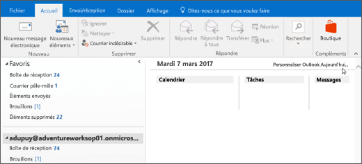 La fenêtre d’affichage Outlook Aujourd'hui est vide