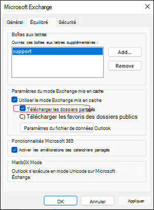 Problème de dossiers partagés dans Outlook classique