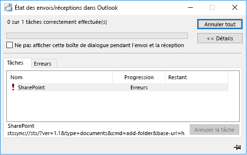 Erreur SharePoint stssync