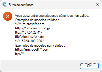 Caractères génériques de site approuvé