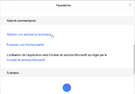 Appuyer sur Obtenir une assistance technique