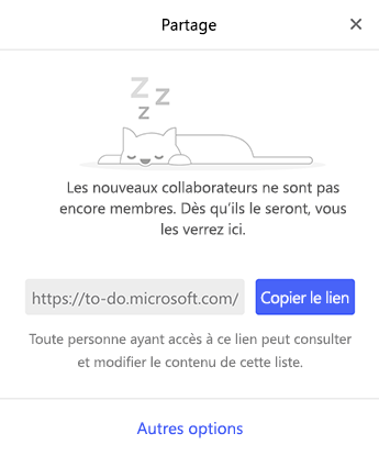 Capture d’écran présentant l’onglet Partage