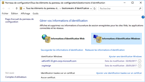 Gestionnaire d’informations d’identification dans Windows