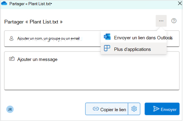 Capture d’écran du partage Files avec une application