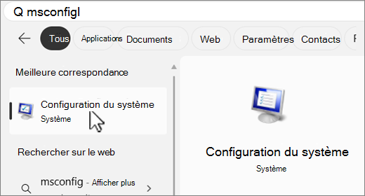 Recherchez MSConfig.