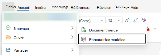 Rechercher des modèles dans Word pour le web