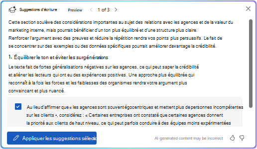 Appliquer l’option de suggestions sélectionnées dans Copilot dans Word
