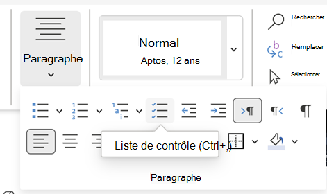 Insérer une liste de contrôle Word
