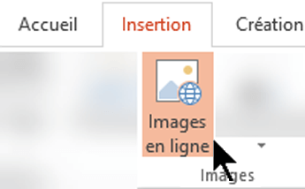 Dans le ruban de barre d’outils, sélectionnez Insérer, puis sélectionnez Images en ligne
