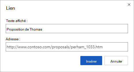 Insérer un lien hypertexte pour une adresse web