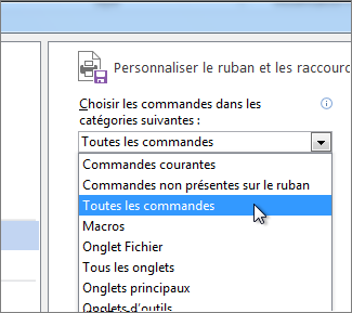 Menu Choisir les commandes de la barre d’outils Accès rapide
