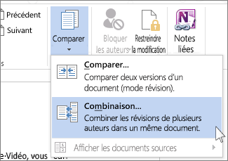 La commande Combiner du menu Comparer