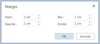 Image de la boîte de dialogue Marges de Word Web App