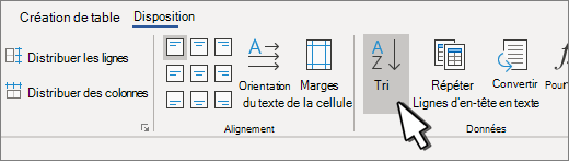 Bouton Trier lorsque vous avez sélectionné une table