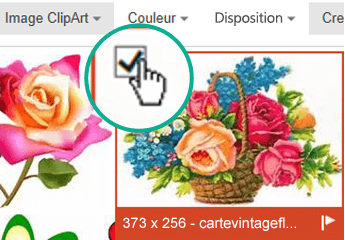 Sélectionnez l’image miniature de l’image à insérer. Une coche s’affiche dans le coin supérieur gauche.