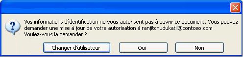 Boîte de dialogue dans Word indiquant qu’un document à autorisation limitée a été transmis à une personne non autorisée