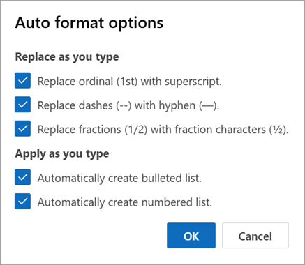 Choisissez les options de format automatique souhaitées, puis sélectionnez OK.