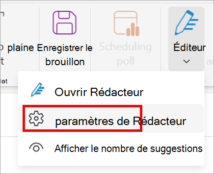 Dans le ruban, sélectionnez Paramètres de > l’éditeur.