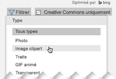 Ouvrez le Filtre, puis sous Type, sélectionnez images Clipart