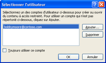 Boîte de dialogue Sélectionner un utilisateur