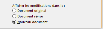 Afficher les modifications dans le nouveau document