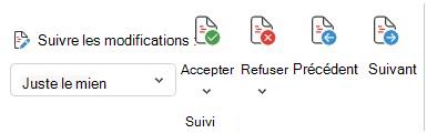 Menu permettant de suivre les modifications dans Word Web