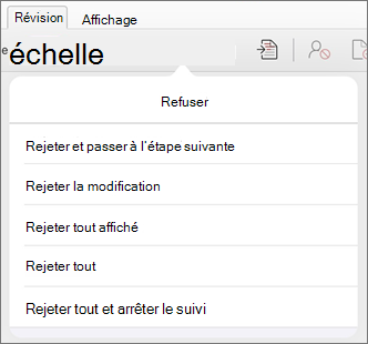 Menu Rejeter les modifications