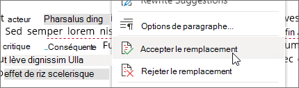 Cliquez avec le bouton droit pour accepter ou rejeter une modification.