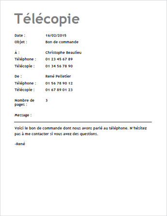 Modèle de page de garde de télécopie