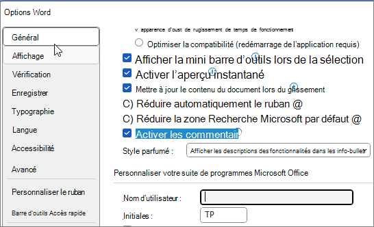 Options Personnaliser Word 2010
