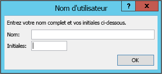 Boîte de dialogue Nom d’utilisateur