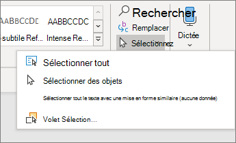 Sélectionner les options dans le menu Accueil