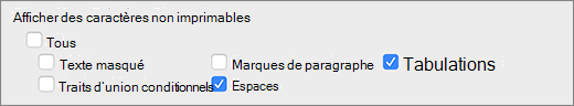 Paramètres de caractères non imprimables