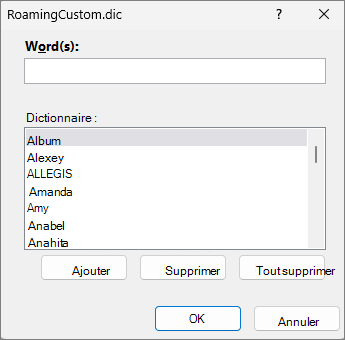 Boîte de dialogue d’édition du dictionnaire