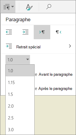 Menu Espacement des lignes