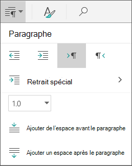Options d’espacement des paragraphes