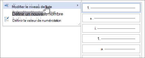 Modifier le niveau de liste sur vos listes à puces ou numérotées