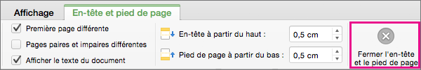 Pour terminer la modification de l’en-tête ou du pied de page d’un document, cliquez sur Fermer l’en-tête et le pied de page.