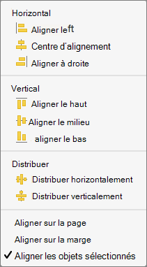 Pour aligner les objets les uns par rapport aux autres, sélectionnez Aligner les objets sélectionnés.
