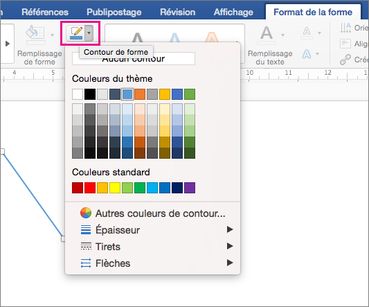Option Contour de la forme mise en évidence sous l’onglet Format de la forme