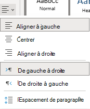 Menu permettant d’aligner le texte dans OneNote sur le Web.