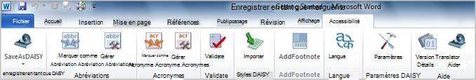 Onglet Accessibilité du ruban, groupe Save as DAISY