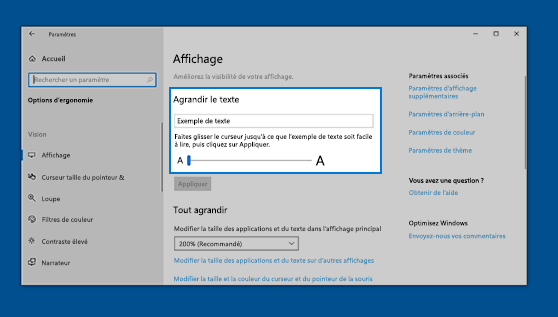 Pour agrandir tout, y compris les images et les applications, choisissez une option dans le menu déroulant sous Tout agrandir.