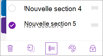 Bouton Renommer la section dans la barre de menus sur iPhone
